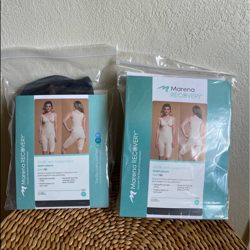 Set of 2 XL Marena Recovery Faja Girdles Short Length Step 1 Nude and Black